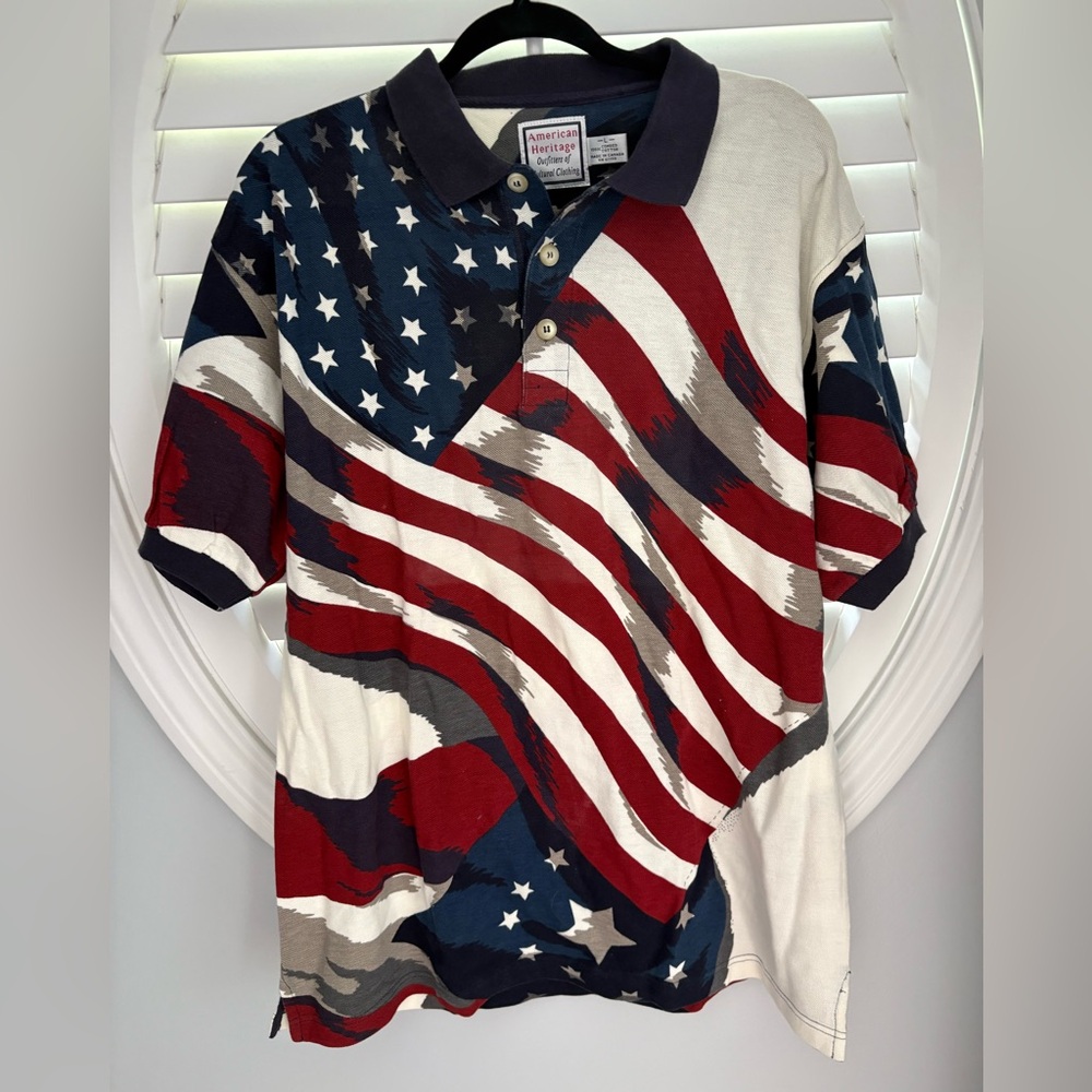 Men’s vintage Patriotic SS Polo Shirt - Red, Blue, White sz Large - Picture 1 of 9